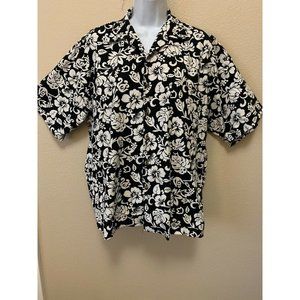 Vintage Hutspah Floral Aloha Beach Hawaiian Shirt Small M USA Black White EUC
